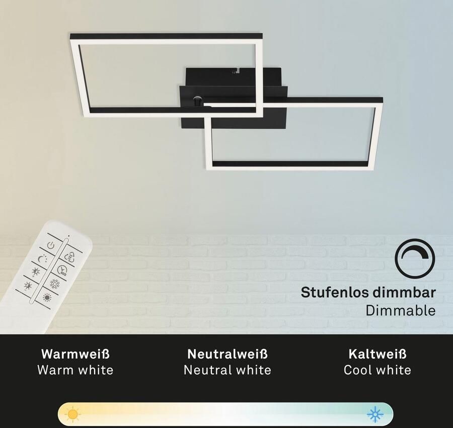 Briloner Leuchten Led-plafondlamp 3149015 FRAME Plafondlamp 50x38 8x7 8 cm zwart 30W woonkamer slaapkamer - Foto 6