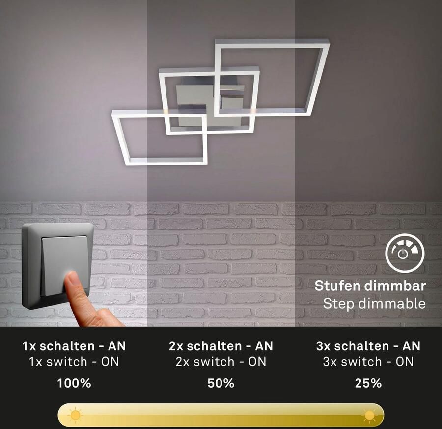 Briloner Leuchten Led-plafondlamp 3217018 FRAME Plafondlamp 76 3x36 8x7 3 cm chroom-aluminium 36W woonkamer keuken gang - Foto 7