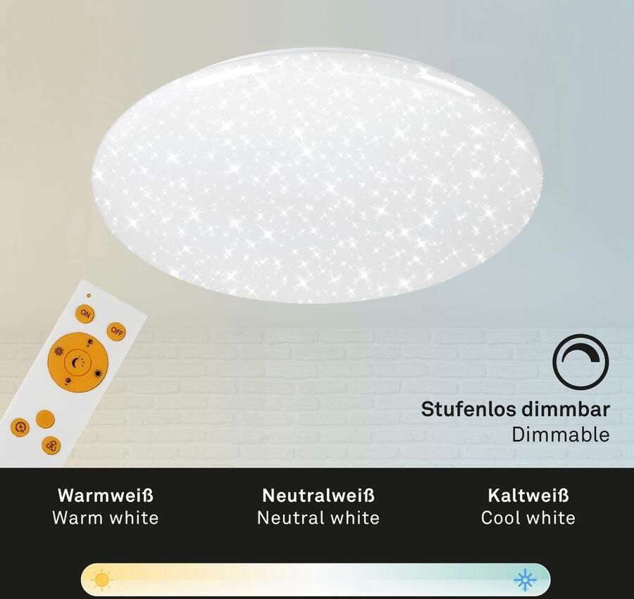 Briloner Leuchten Led-plafondlamp 3368016 VERB CCT dimbaar via afstandsbediening nachtlichtfunctie wit - Foto 6