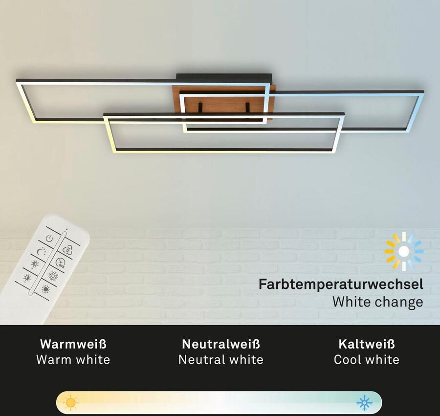 Briloner Leuchten Led-plafondlamp CCT LED plafondlamp zwart hout LED 60W - Foto 2