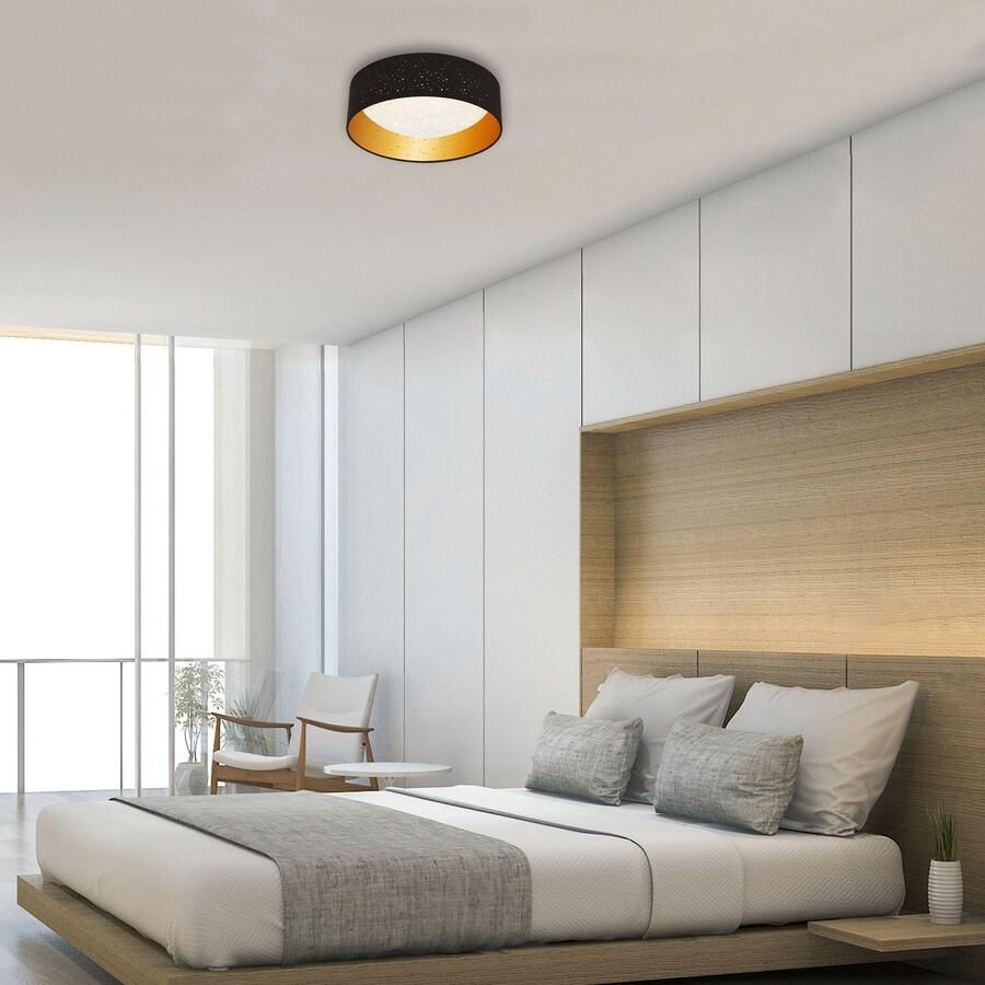 Briloner Leuchten Led-plafondlamp LED stoffen plafondlamp met sterrendecor zwart-goudkleur 1xLED 12W