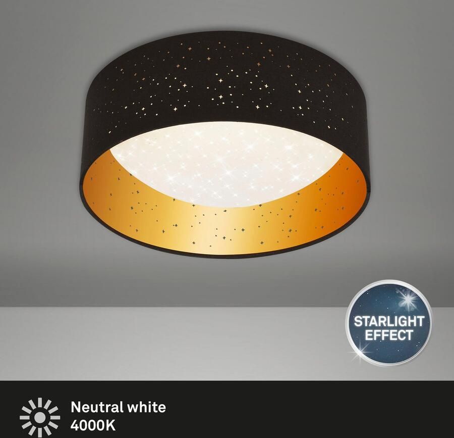 Briloner Leuchten Led-plafondlamp LED stoffen plafondlamp met sterrendecor zwart-goudkleur 1xLED 12W - Foto 4