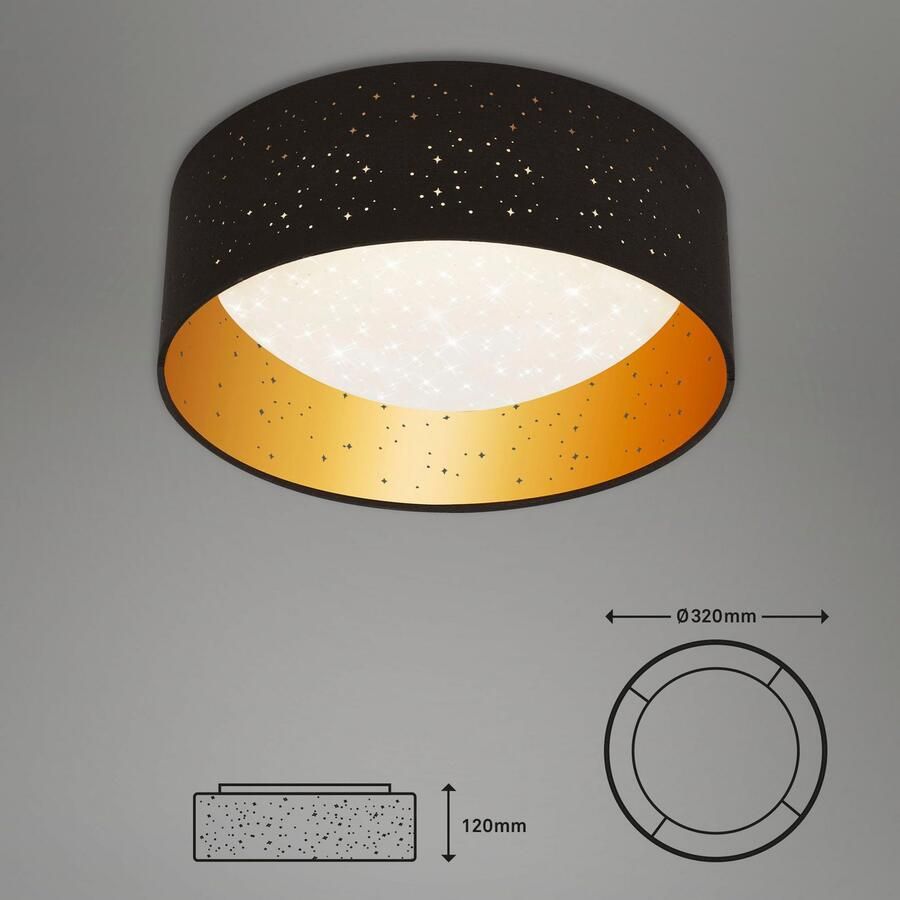 Briloner Leuchten Led-plafondlamp LED stoffen plafondlamp met sterrendecor zwart-goudkleur 1xLED 12W - Foto 2