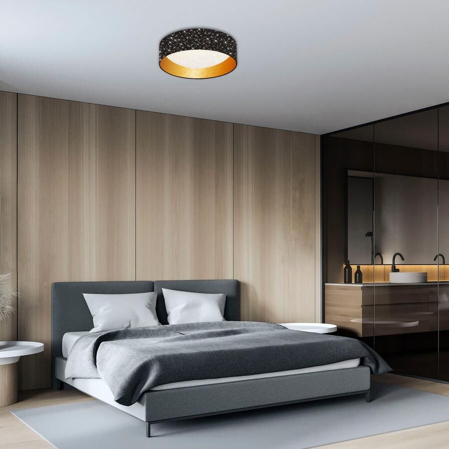 Briloner Leuchten Led-plafondlamp LED stoffen plafondlamp met sterrendecor zwart-goudkleur 1xLED 12W - Foto 3