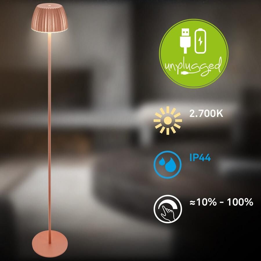 Briloner Leuchten Led-staande lamp Accu LED vloerlamp koperkleurig - Foto 8