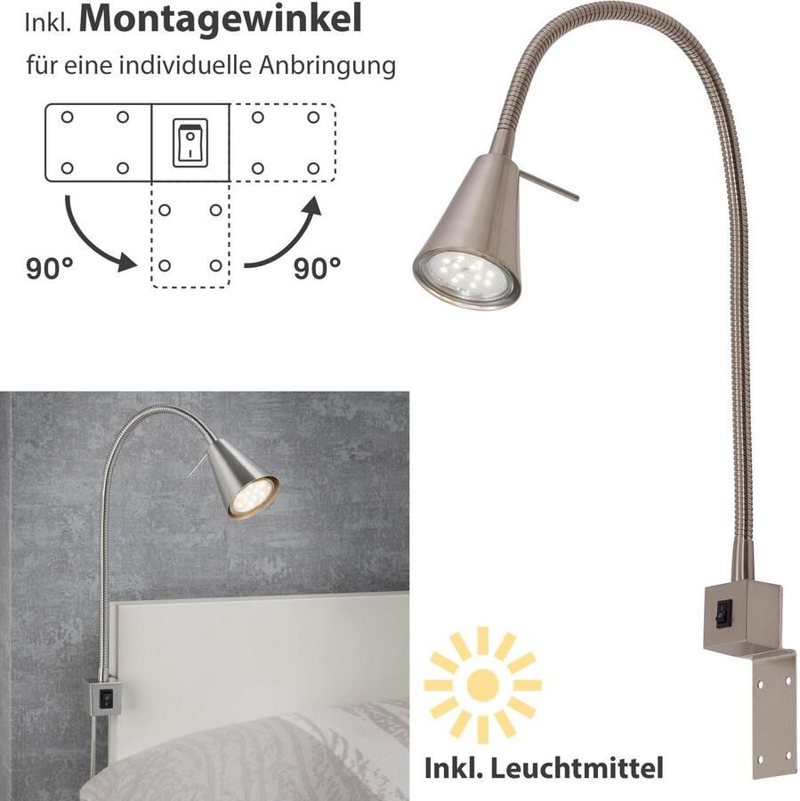 Briloner Leuchten Led-wandlamp 2-pack LED bedlamp slaapkamer woonkamer mat-nikkel - Foto 9
