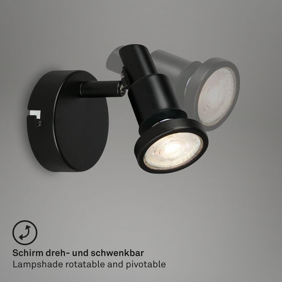 Briloner Leuchten Led-wandlamp LED spot 1-vlamig metaal zwart - Foto 2