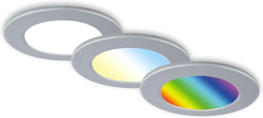 Briloner Leuchten Ledinbouwlamp 3-pack LED inbouwlampen RGB-CCT chroom-mat 3-delige set led inbouwspots plafond rgb inbouwlampen cct led bad