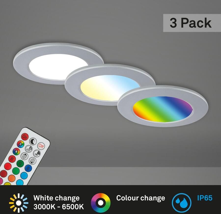 Briloner Leuchten Ledinbouwlamp 3-pack LED inbouwlampen RGB-CCT chroom-mat 3-delige set led inbouwspots plafond rgb inbouwlampen cct led bad - Foto 6