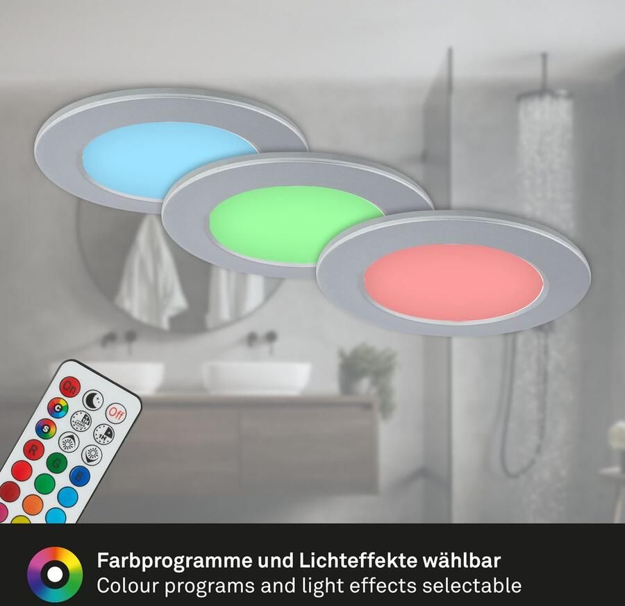 Briloner Leuchten Ledinbouwlamp 3-pack LED inbouwlampen RGB-CCT chroom-mat 3-delige set led inbouwspots plafond rgb inbouwlampen cct led bad - Foto 7