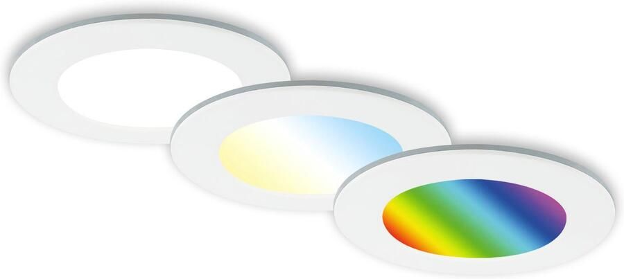 Briloner Leuchten Ledinbouwlamp 3-pack LED inbouwlampen RGB-CCT wit