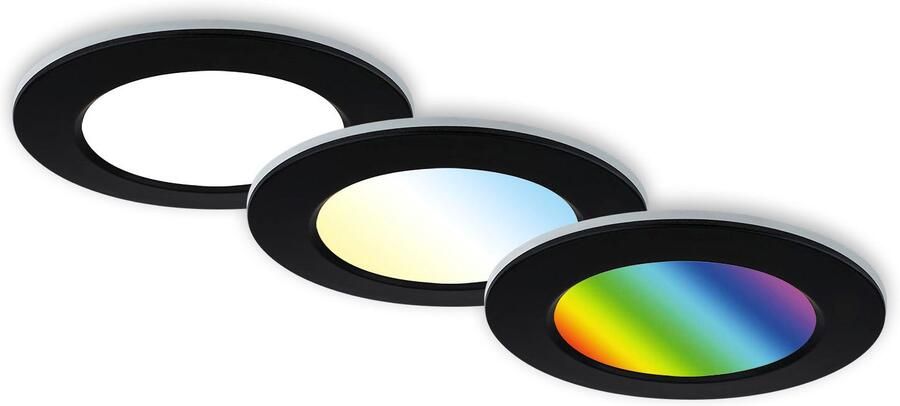 Briloner Leuchten Ledinbouwlamp 3-pack LED inbouwlampen RGB-CCT zwart 3-delige set led inbouwspots rgb cct inbouwspots bad ip65