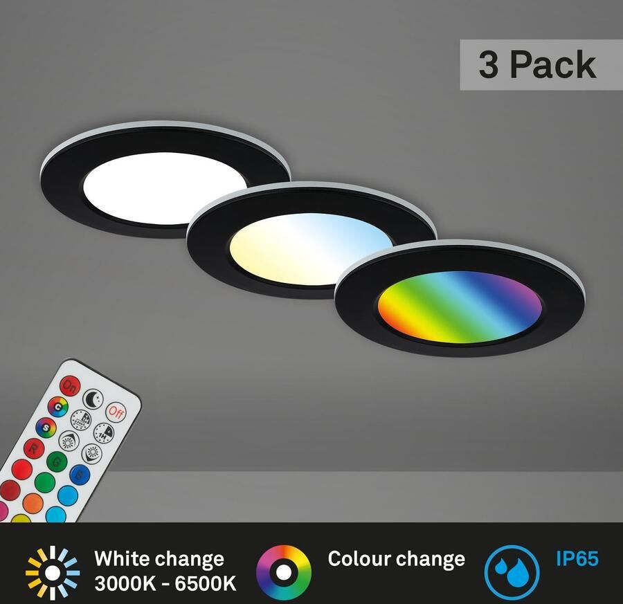 Briloner Leuchten Ledinbouwlamp 3-pack LED inbouwlampen RGB-CCT zwart 3-delige set led inbouwspots rgb cct inbouwspots bad ip65 - Foto 7