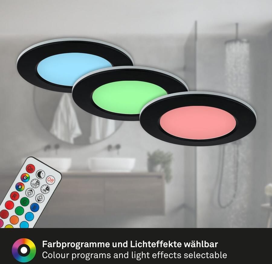 Briloner Leuchten Ledinbouwlamp 3-pack LED inbouwlampen RGB-CCT zwart 3-delige set led inbouwspots rgb cct inbouwspots bad ip65 - Foto 8
