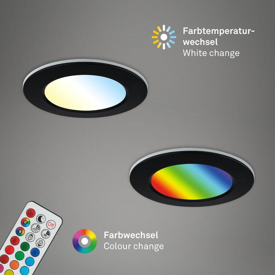 Briloner Leuchten Ledinbouwlamp 3-pack LED inbouwlampen RGB-CCT zwart 3-delige set led inbouwspots rgb cct inbouwspots bad ip65 - Foto 3