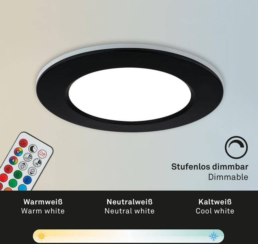 Briloner Leuchten Ledinbouwlamp 3-pack LED inbouwlampen RGB-CCT zwart 3-delige set led inbouwspots rgb cct inbouwspots bad ip65 - Foto 9