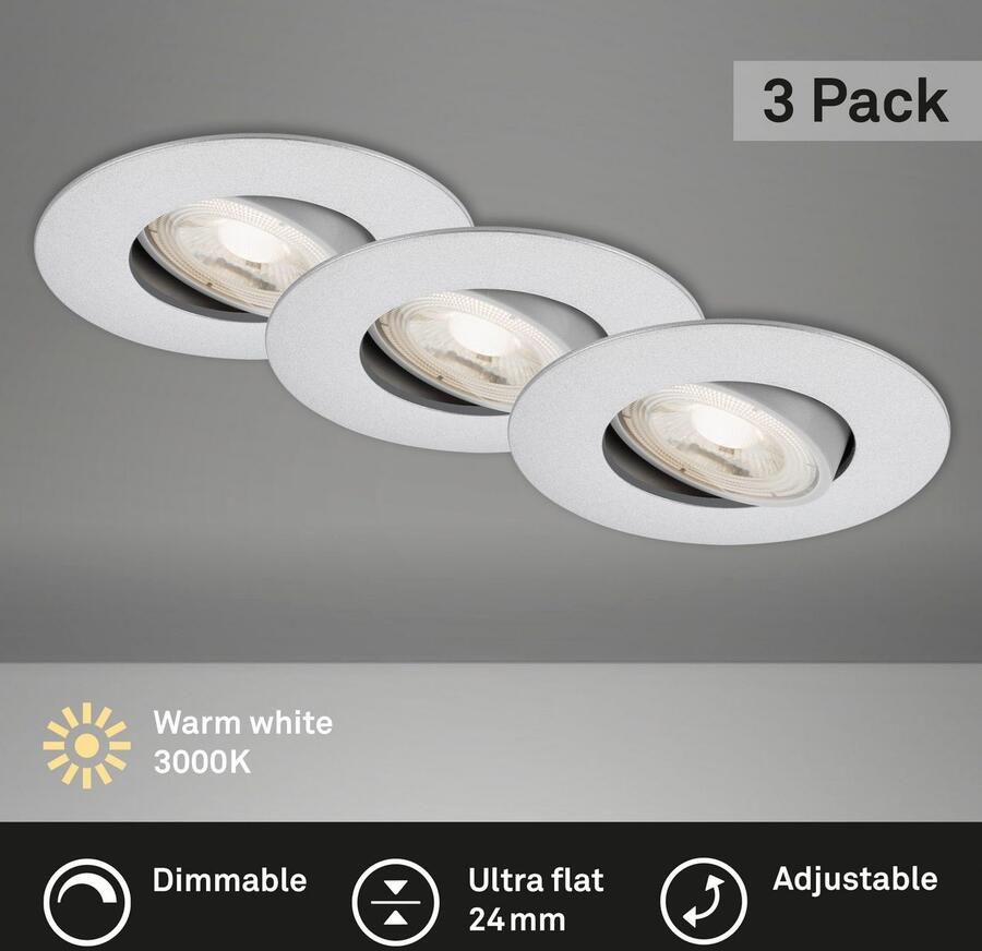 Briloner Leuchten Ledinbouwlamp 7048034 KULANA Inbouwspot SET draaibaar + dimbaar IP23 Ø 9 cm - Foto 5