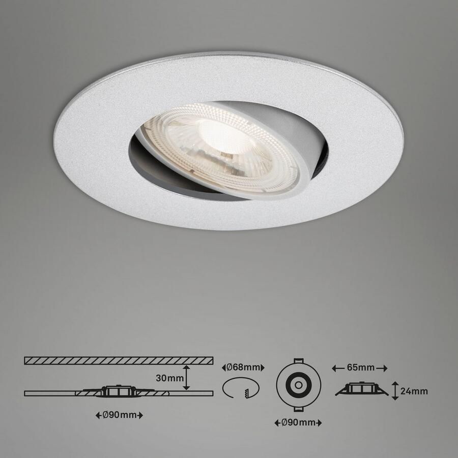 Briloner Leuchten Ledinbouwlamp 7048034 KULANA Inbouwspot SET draaibaar + dimbaar IP23 Ø 9 cm - Foto 2