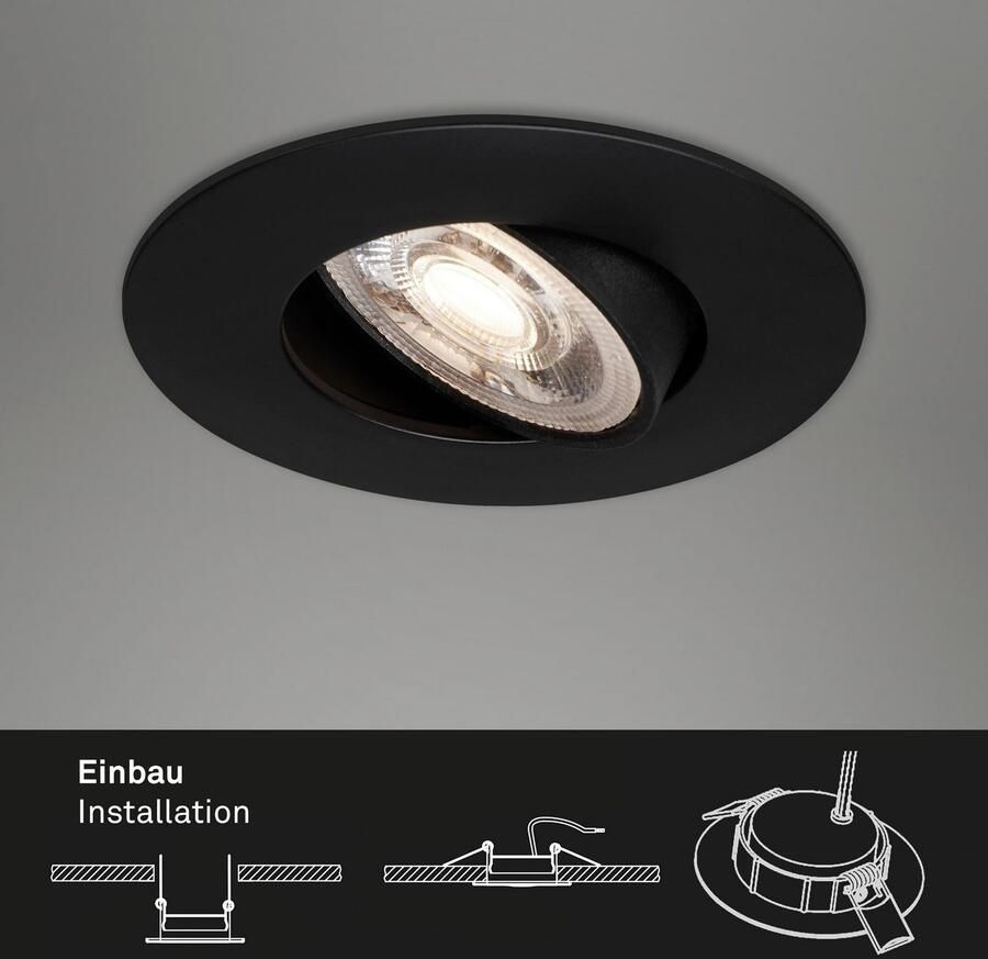 Briloner Leuchten Ledinbouwlamp 7048035 KULANA 3-pack ultraflauw draaibaar traploos dimbaar zwart - Foto 5