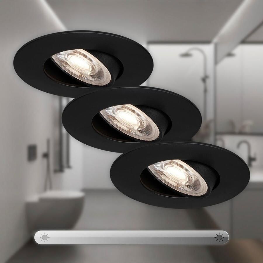 Briloner Leuchten Ledinbouwlamp 7048035 KULANA 3-pack ultraflauw draaibaar traploos dimbaar zwart - Foto 3