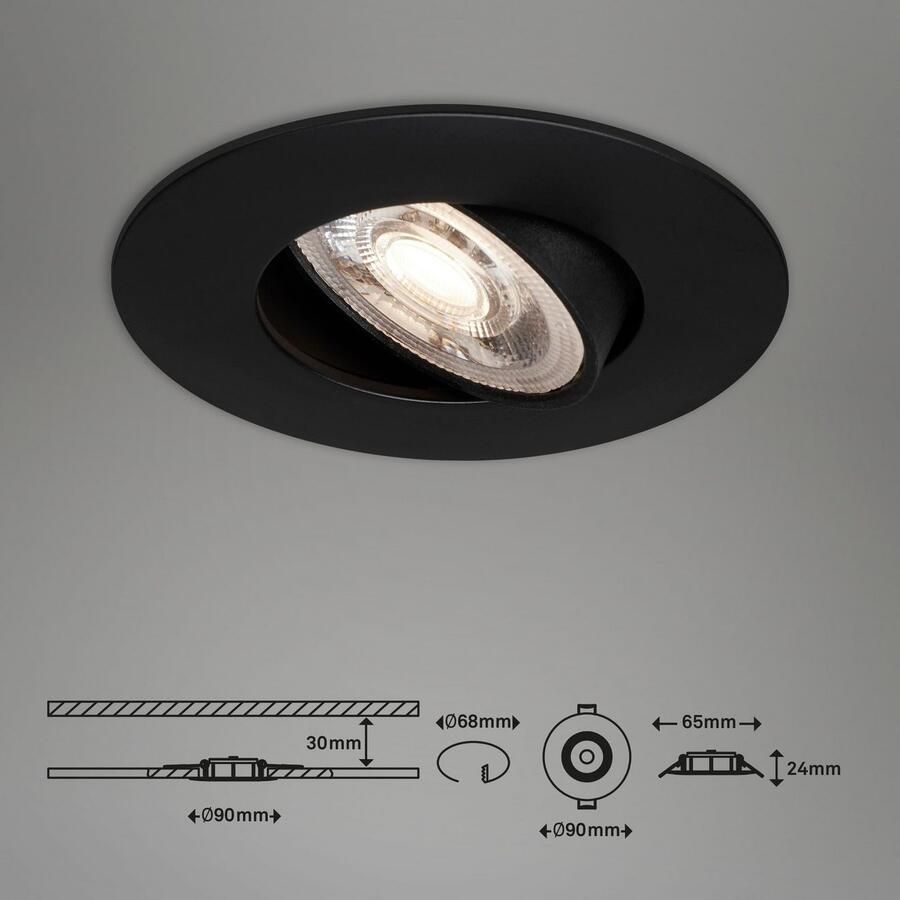 Briloner Leuchten Ledinbouwlamp 7048035 KULANA 3-pack ultraflauw draaibaar traploos dimbaar zwart - Foto 4