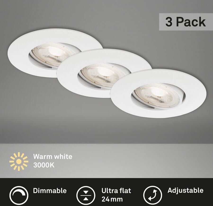 Briloner Leuchten Ledinbouwlamp 7048036 KULANA 3-pack schijnwerpers draaibaar traploos dimbaar wit - Foto 5