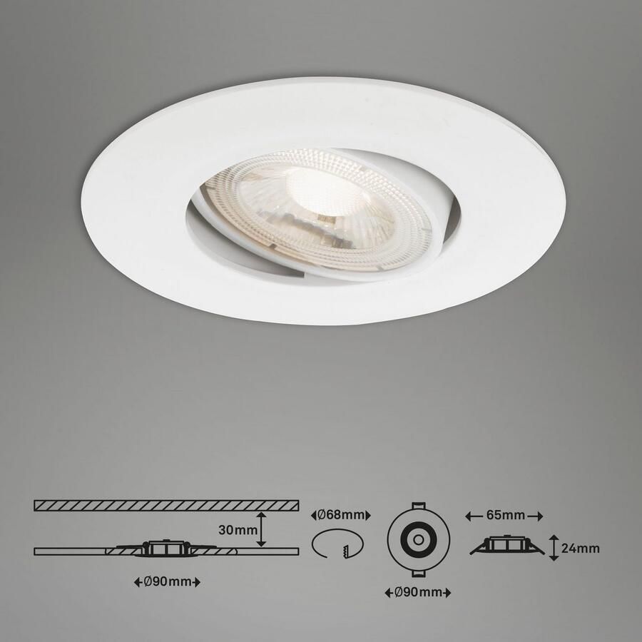 Briloner Leuchten Ledinbouwlamp 7048036 KULANA 3-pack schijnwerpers draaibaar traploos dimbaar wit - Foto 2