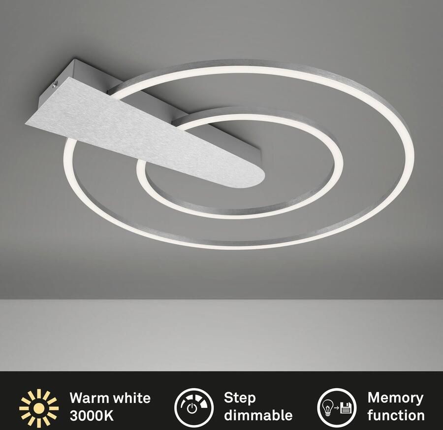Briloner Leuchten Plafondlamp NICO DUO aluminiumkleurig led dimbaar 3000 lumen plafondlamp (1 stuk) - Foto 5
