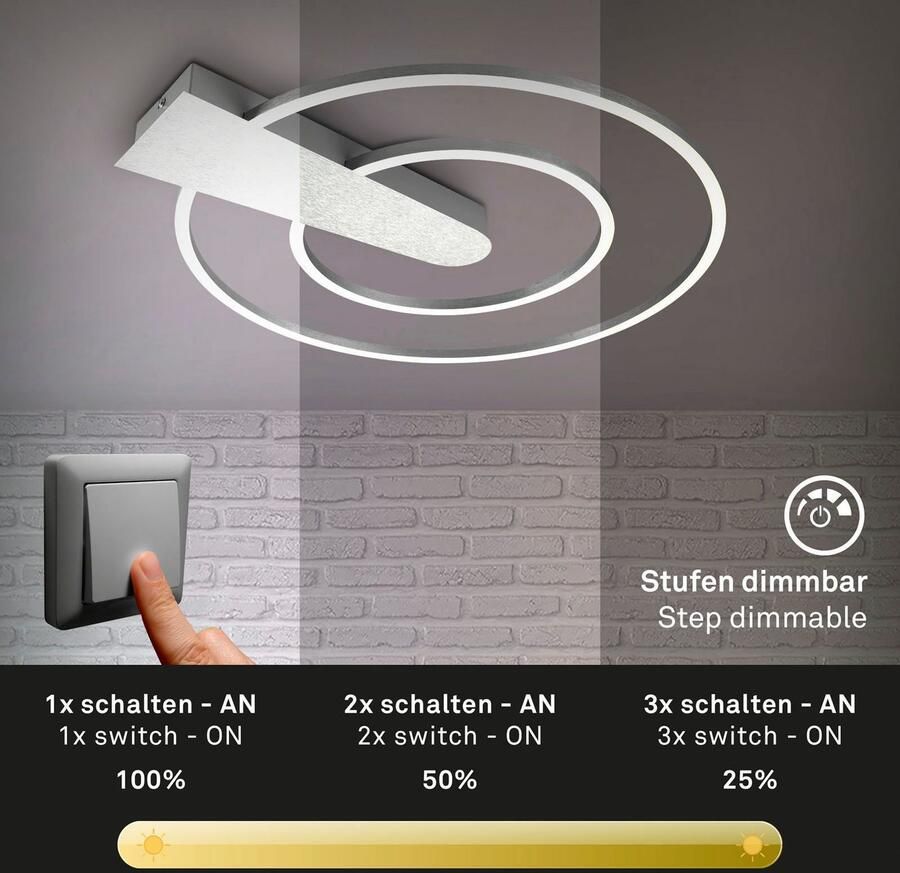 Briloner Leuchten Plafondlamp NICO DUO aluminiumkleurig led dimbaar 3000 lumen plafondlamp (1 stuk) - Foto 3