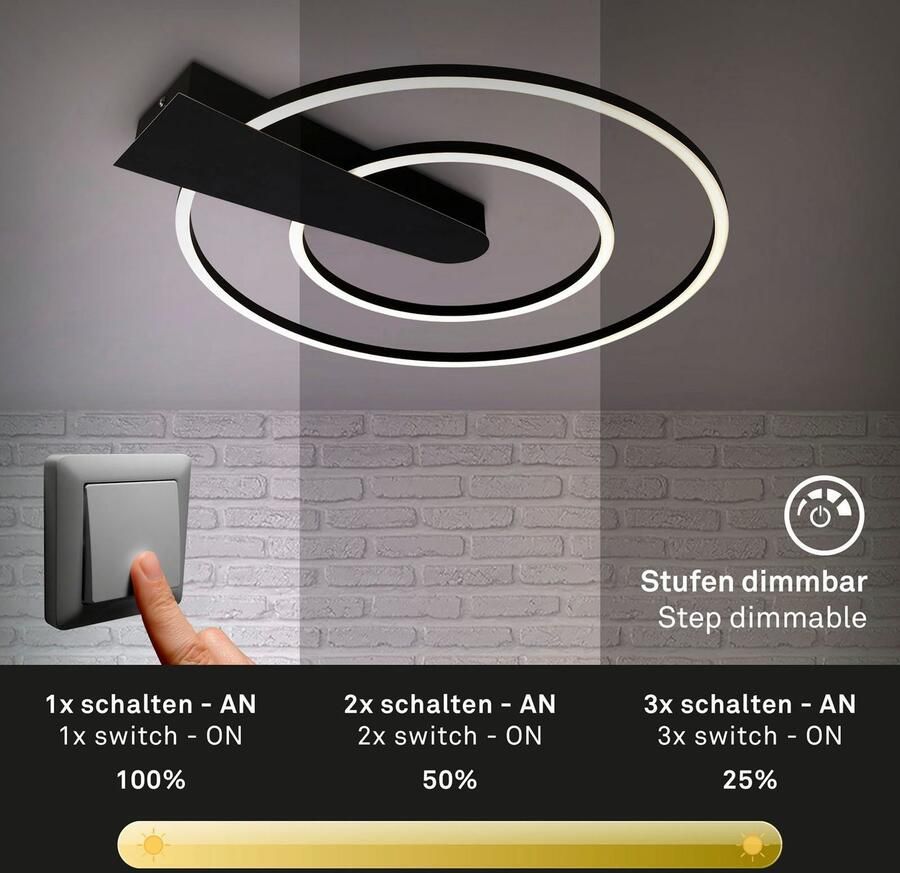 Briloner Leuchten Plafondlamp NICO DUO Plafondlamp dimbaar 25W 3000lm 3000K Ø 49 5 cm (1 stuk) - Foto 3