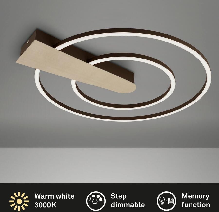 Briloner Leuchten Plafondlamp NICO DUO Plafondlamp dimbaar 25W 3000lm 3000K Ø 49 5 cm goudkleur voor woonkamer (1 stuk) - Foto 5