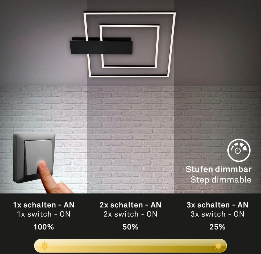 Briloner Leuchten Plafondlamp NICO DUO Plafondlamp dimbaar 25W 3000lm 3000K 57x48x4 cm (1 stuk) - Foto 3