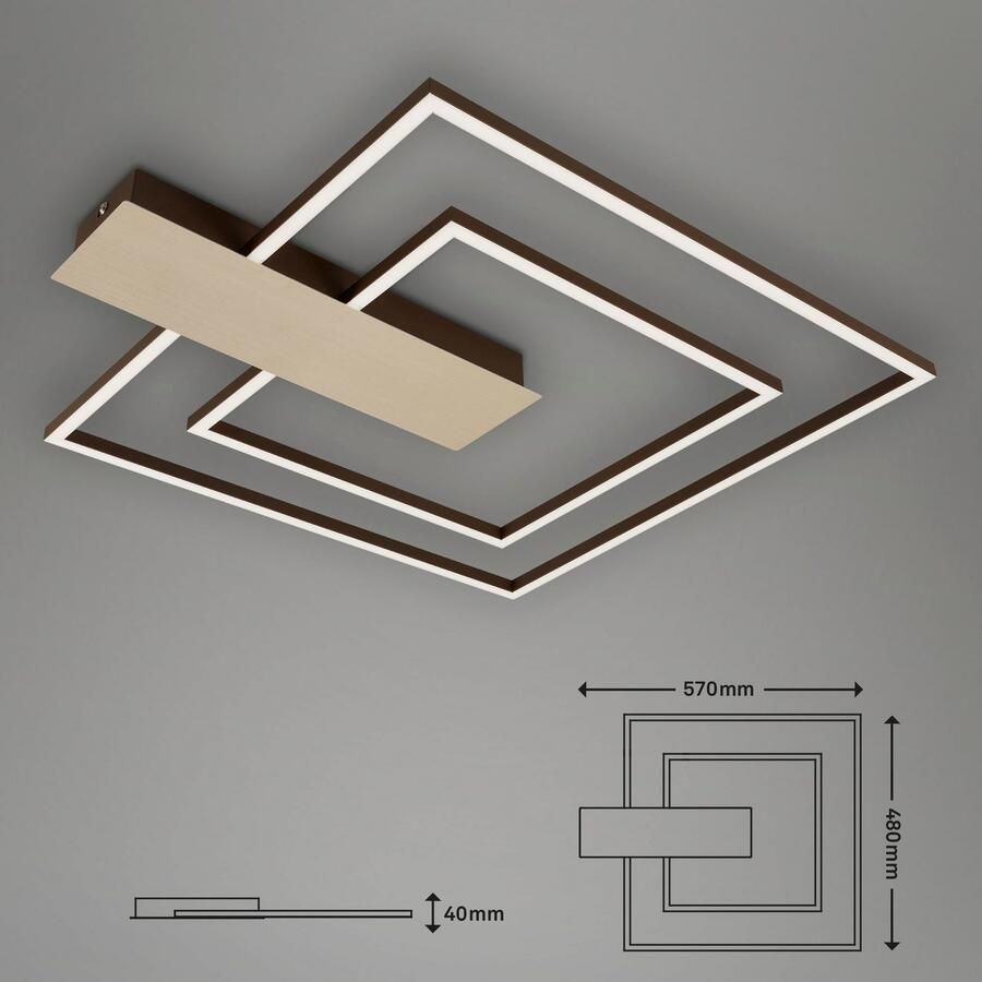 Briloner Leuchten Plafondlamp NICO DUO Plafondlamp dimbaar 25W 3000lm 3000K 57x48x4 cm goudkleur voor woonkamer (1 stuk)