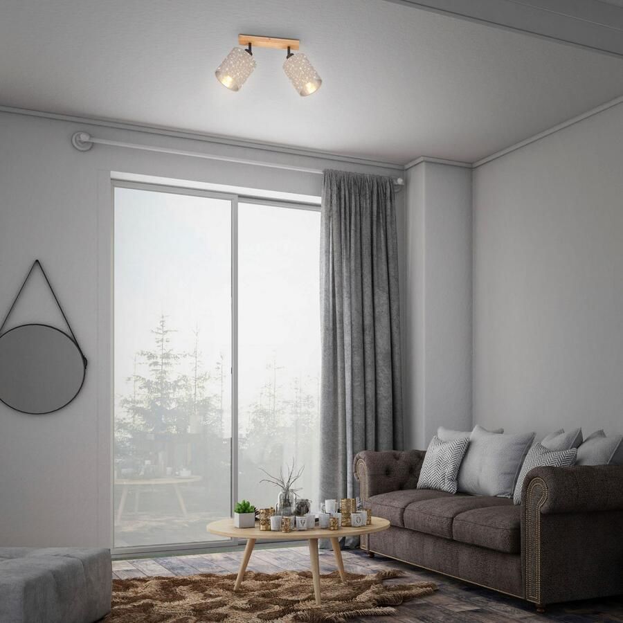 Briloner Leuchten Plafondspot Spotlamp taupe hout 2xE27 excl.