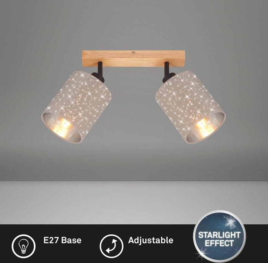 Briloner Leuchten Plafondspot Spotlamp taupe hout 2xE27 excl. - Foto 4