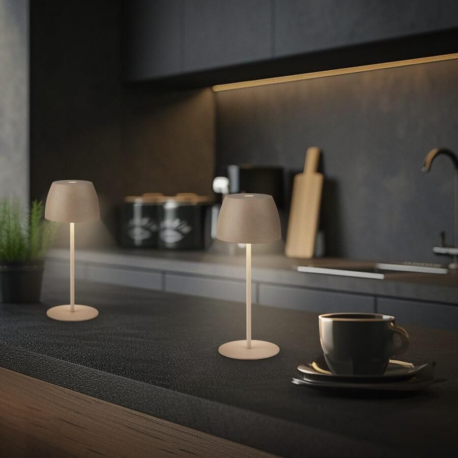 Briloner Leuchten Tafellamp 2-pack LED tafellamp draadloos beige 2-delige set tuinverlichting h: 47 2cm schemerschakelaar spie zwart