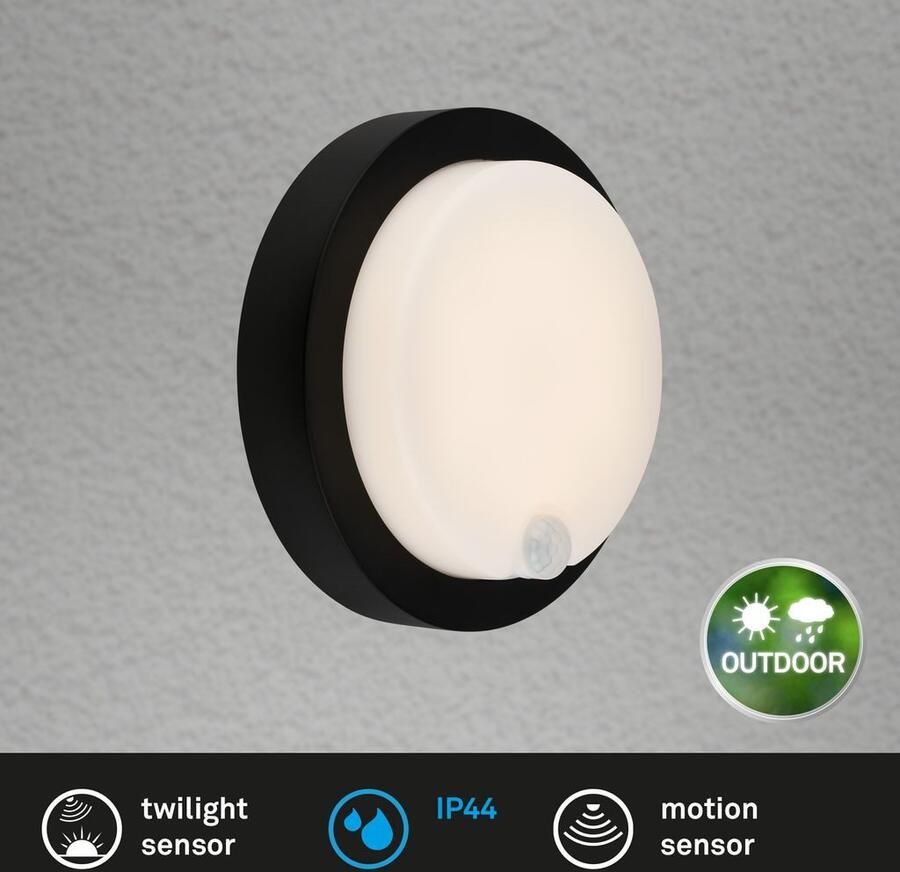 Briloner Leuchten Wandlamp voor buiten Accu LED buitenwandlamp met bewegingssensor kunststof zwart - Foto 3