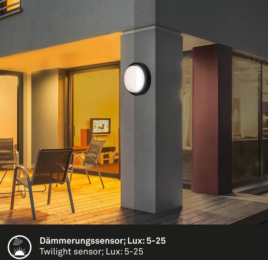 Briloner Leuchten Wandlamp voor buiten Accu LED buitenwandlamp met bewegingssensor kunststof zwart - Foto 4