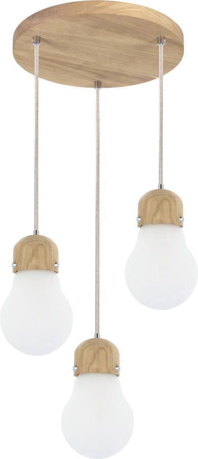 BRITOP LIGHTING Hanglamp Bulb WOOD Hanglamp natuurproduct van eikenhout kapjes van glas in te korten