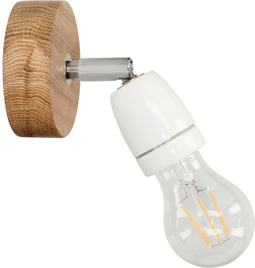 BRITOP LIGHTING Wandlamp PORCIA WOOD Retrodesign met porselein en eikenhout flexibel instelbaar