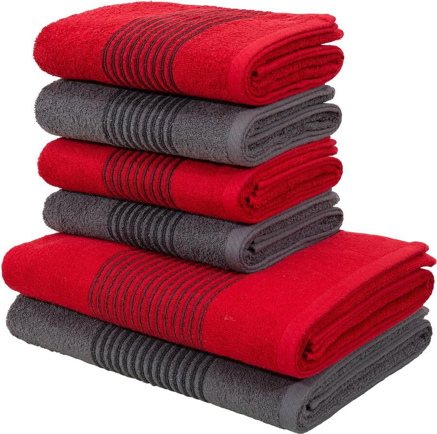 Bruno Banani Handdoekenset Jassen badlakens handdoeken met gestreepte rand 6-delig handdoekenset van 100% katoen (set 6-delig)