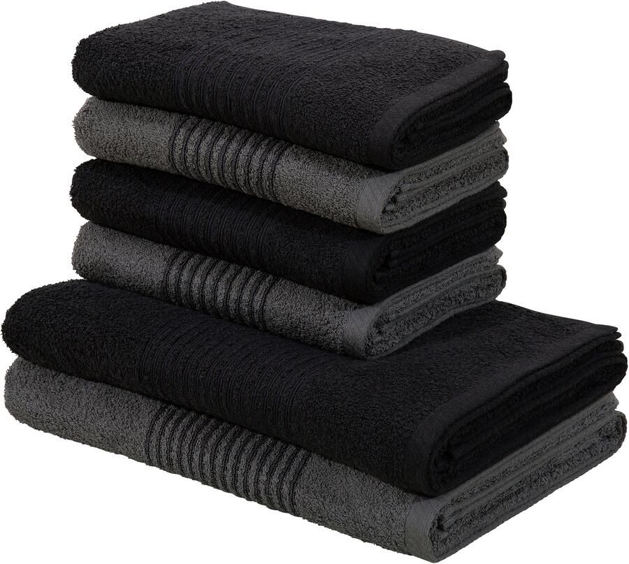 Bruno Banani Handdoekenset Jassen badlakens handdoeken met gestreepte rand 6-delig handdoekenset van 100% katoen (set 6-delig) - Foto 5