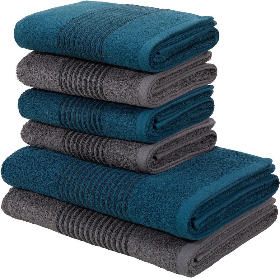 Bruno Banani Handdoekenset Jassen badlakens handdoeken met gestreepte rand 6-delig handdoekenset van 100% katoen (set 6-delig)
