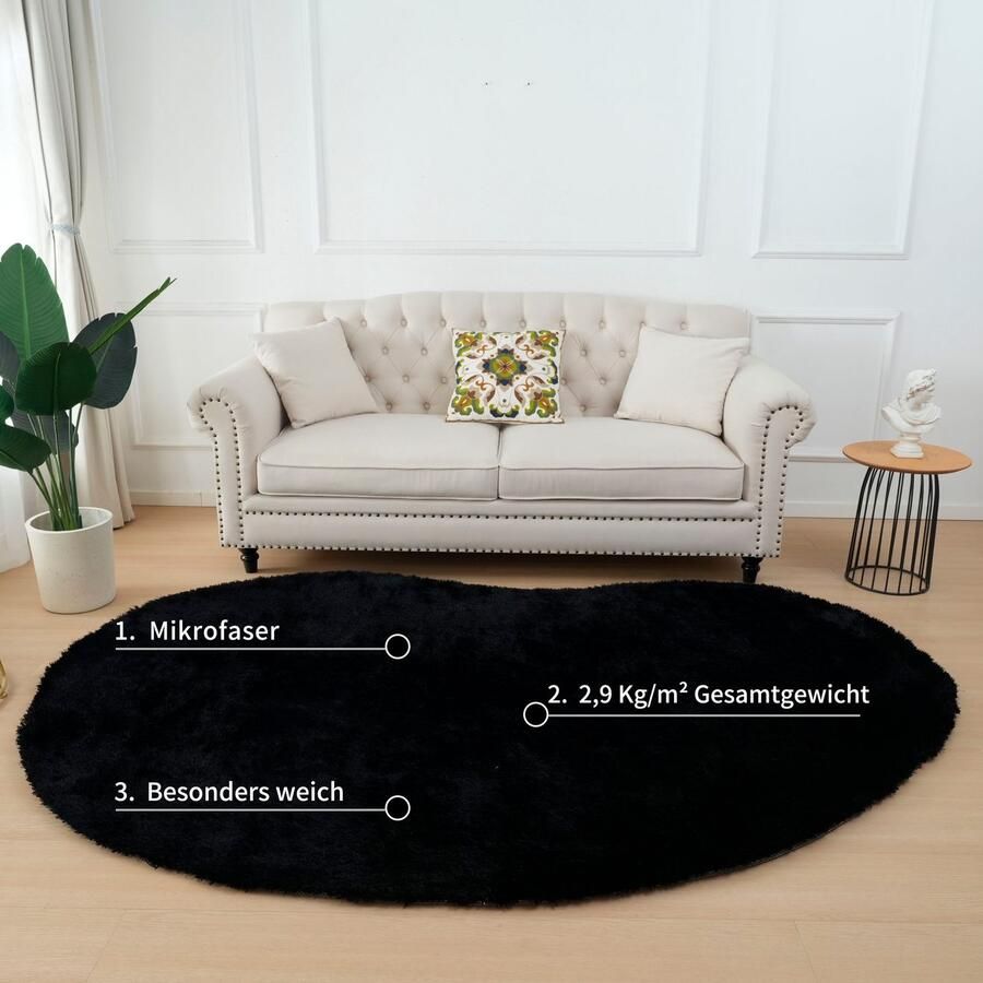 Bruno Banani Hoogpolig vloerkleed Dana Bean shape bijzondere vorm zacht microvezel tapijten - Foto 4