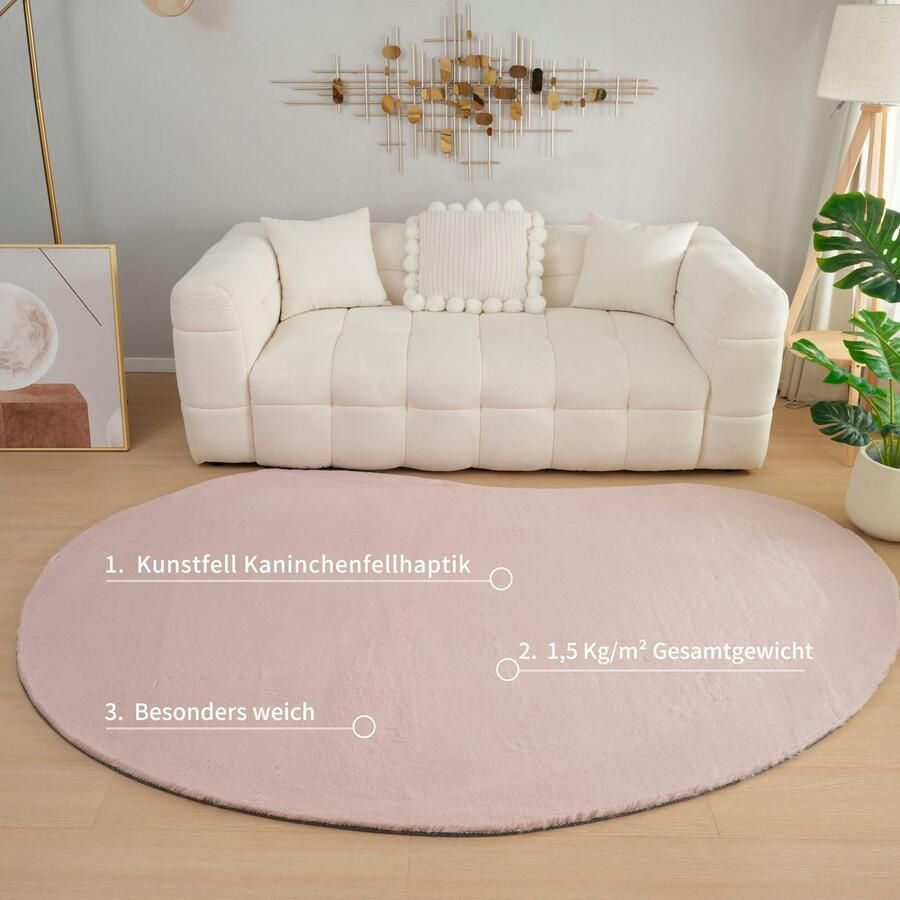 Bruno Banani Hoogpolig vloerkleed Rabbit 2 Bean kunstbont tapijt modern bijzondere vorm Konijnenbont-grip microvezel woonkamer slaapkamer eetkamer