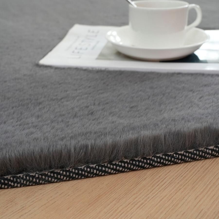 Bruno Banani Hoogpolig vloerkleed Rabbit 2 Bean kunstbont tapijt modern bijzondere vorm Konijnenbont-grip microvezel woonkamer slaapkamer eetkamer - Foto 3