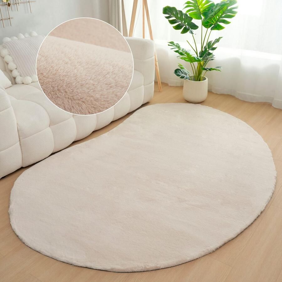 Bruno Banani Hoogpolig vloerkleed Rabbit 2 Bean kunstbont tapijt modern bijzondere vorm Konijnenbont-grip microvezel woonkamer slaapkamer eetkamer - Foto 4