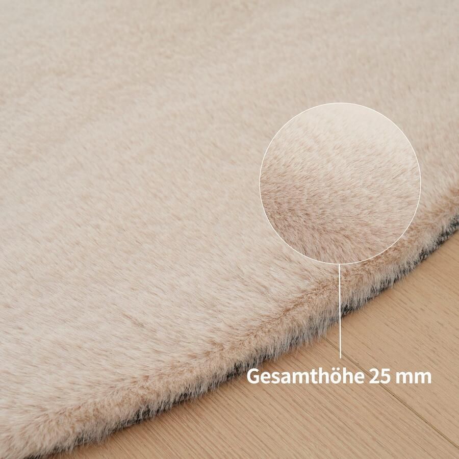 Bruno Banani Hoogpolig vloerkleed Rabbit 2 Bean kunstbont tapijt modern bijzondere vorm Konijnenbont-grip microvezel woonkamer slaapkamer eetkamer - Foto 8