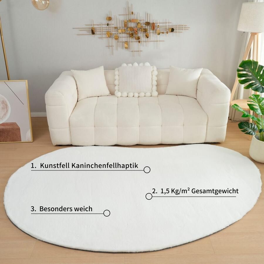 Bruno Banani Hoogpolig vloerkleed Rabbit 2 Bean kunstbont tapijt modern bijzondere vorm Konijnenbont-grip microvezel woonkamer slaapkamer eetkamer