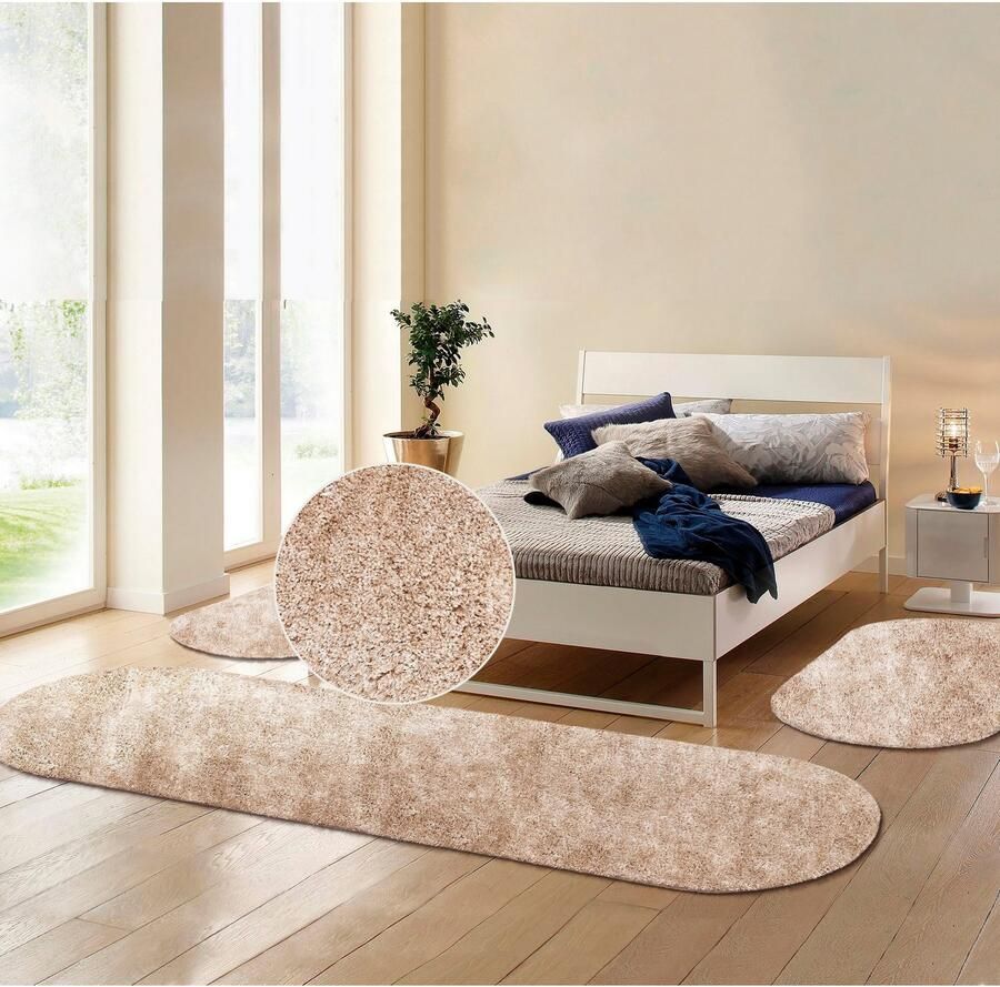 Bruno Banani Set slaapkamerkleedjes met hoge pool Dana tapijt klantenfavoriet unikleur microvezel gemakkelijk in onderhoud slaapkamerkleed slaapkamer - Foto 3